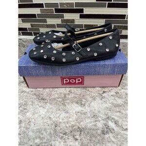 Pop Women's Size 6.5 M, Noemi Casual Ballet Flats, Black, Buckle Gem Accents New